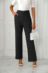 High Waist Straight Leg Pants Black OutfitFlow