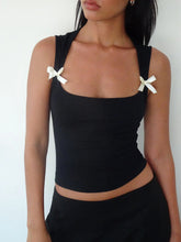 Bow Detail Square Neck Cropped Tank Black OutfitFlow
