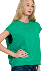 Zenana French Terry Round Neck Cap Sleeve T-Shirt K GREEN OutfitFlow