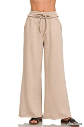 Zenana Fleece Exposed Seam Wide Leg Sweatpants ASH MOCHA OutfitFlow