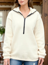 Turtleneck Half Zip Long Sleeve Sweatshirt Cream OutfitFlow
