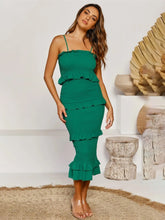 Smocked Ruffled Midi Cami Dress Green OutfitFlow