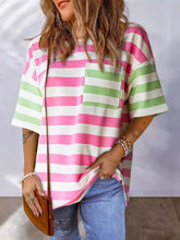 Striped Oversized Short Sleeve T-Shirt Pink OutfitFlow