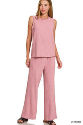 Zenana Cotton Slub Tank and Pants Set LT ROSE OutfitFlow