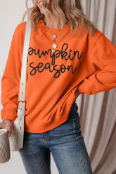 Letter Round Neck Long Sleeve Sweatshirt Orange OutfitFlow