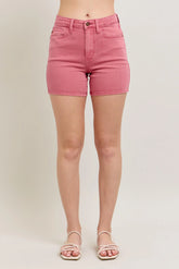 Judy Blue Pink Back Pkt Embroidery Shorts ROSE OutfitFlow