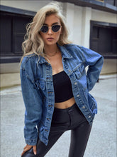 Pocketed Button Down Collared Neck Denim Top Medium OutfitFlow