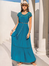 Round Neck Short Sleeve Maxi Dress Sky Blue OutfitFlow