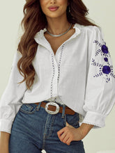 Frill Floral Embroidered Sleeve Shirt White OutfitFlow