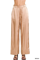 Zenana Wide-Leg Satin Pants BRUSH OutfitFlow