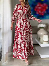 Printed Flounce Sleeve Maxi Dress Deep Red OutfitFlow