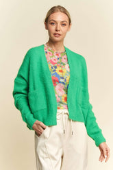Davi & Dani Open Front Drop Shoulder Cardigan Green OutfitFlow