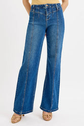 RISEN Seam Detail Wide Leg Jeans Dark OutfitFlow