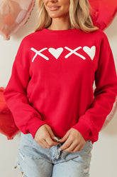 Valentine’s Day XOXO Round Neck Drop Shoulder Sweatshirt Red OutfitFlow