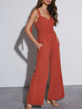 Perfee Ruched Wide Strap Jumpsuit with Pockets Orange-Red OutfitFlow