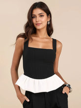 Contrast Ruffled Hem Square Neck Tank Black OutfitFlow