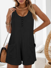 Waffle-Knit Scoop Neck Wide Strap Romper Black OutfitFlow