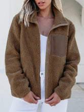 Zip Up Long Sleeve Plush Jacket Brown OutfitFlow