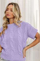 BiBi Cable Knit Textured Sweater Top LAVENDER OutfitFlow