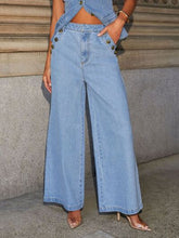 Button Decor High Rise Wide Leg Jeans Light OutfitFlow