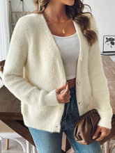 Fuzzy Knit V-Neck Cardigan Cream OutfitFlow