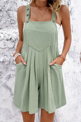 Square Neck Wide Strap Overalls Sage OutfitFlow