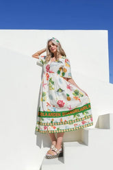 VERY J Button Down Printed Midi Dress Ivory Mix OutfitFlow