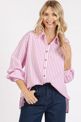 Mittoshop Button Down Striped Long Sleeve Shirt Pink OutfitFlow