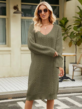 V-Neck Long Sleeve Sweater Dress Matcha Green OutfitFlow