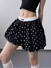 Polka Dot Bubble Shorts with Elastic Waistband Black OutfitFlow