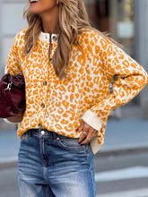 Leopard Drop Shoulder Chunky Knitted Cardigan Sherbet OutfitFlow