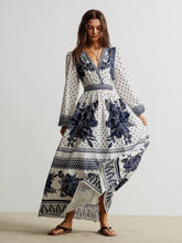 Floral Print Long Sleeve Maxi Dress Indigo OutfitFlow