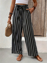 Striped High Waist Wide Leg Pants Black OutfitFlow