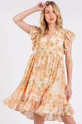 Mittoshop Floral Chiffon Ruffle Short Sleeve Mini Dress ORANGE MULTI OutfitFlow