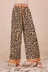 BiBi Leopard Print With Contrast Banded Wide Pants LEOPARD RUST OutfitFlow