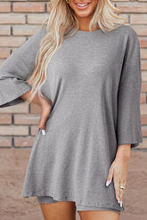 Slit Round Neck Top and Shorts Set Gray OutfitFlow
