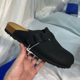 Round Toe Flat Buckle Slip-Ons Black OutfitFlow