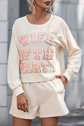 WIFE OF THE PARTY Round Neck Top and Shorts Set White OutfitFlow