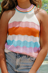 Color Block Round Neck Knit Vest Multicolor OutfitFlow