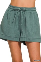 Zenana Textured Knit Jacquard Drawstring Shorts ASH JADE OutfitFlow