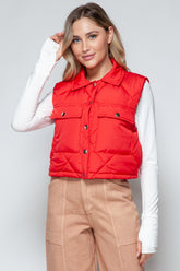 Snobbish Snap Down Quilted Crop Vest Red OutfitFlow