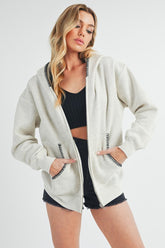 Aemi + Co Contrast Trim Zip Up Hoodie Jacket Heather Bone OutfitFlow