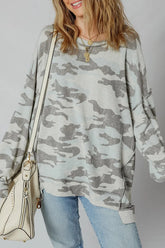 Camouflage Long Sleeve Sweatshirt Green Camouflage OutfitFlow