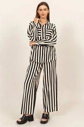HYFVE Striped Button Up Shirt and Pants Set Black OutfitFlow