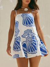Shell Print Sleeveless Summer Mini Dress Blue OutfitFlow