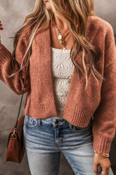 Slit Open Front Dropped Shoulder Cardigan Burnt Coral OutfitFlow