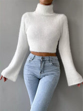 Turtleneck Flare Sleeve Sweater White OutfitFlow