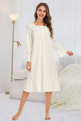 Flounce Sleeve Ruffle Hem Night Dress White OutfitFlow