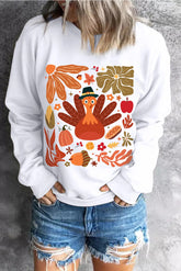 Graphic Round Neck Long Sleeve Sweatshirt White OutfitFlow