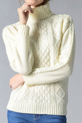 Cable-Knit Turtleneck Pullover Sweater Cream OutfitFlow